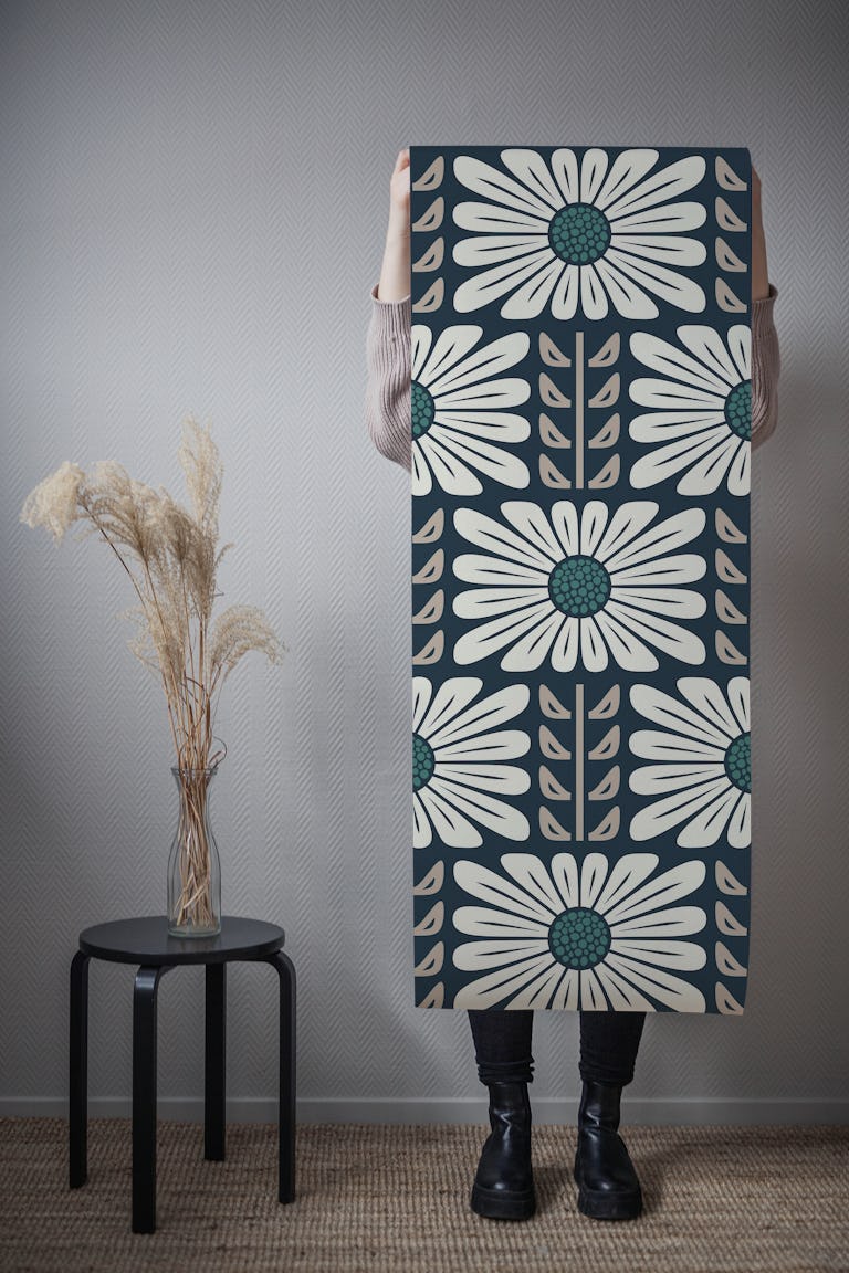Retro Chic Flowers in Gray Green - L wallpaper roll