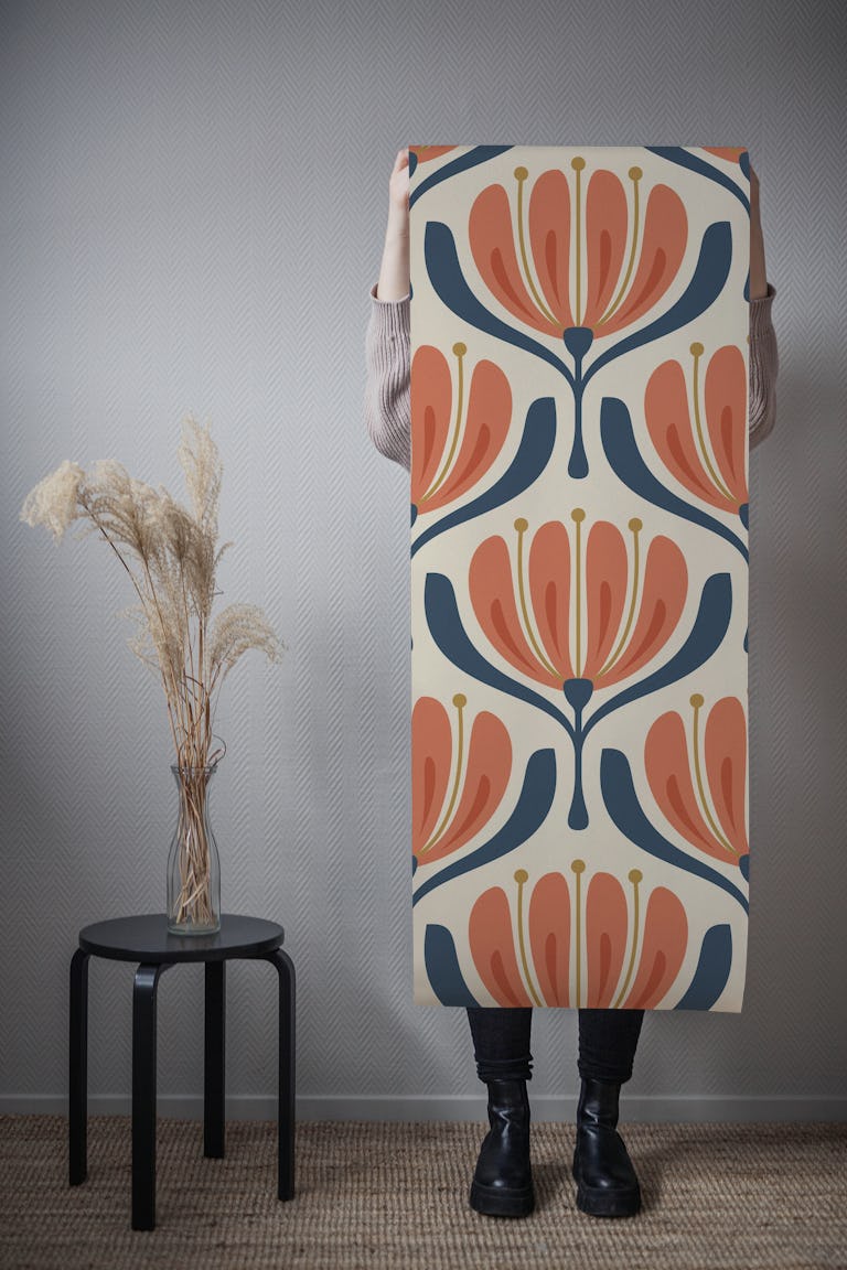 Vintage Blossom Elegance in Red Navy - L wallpaper roll