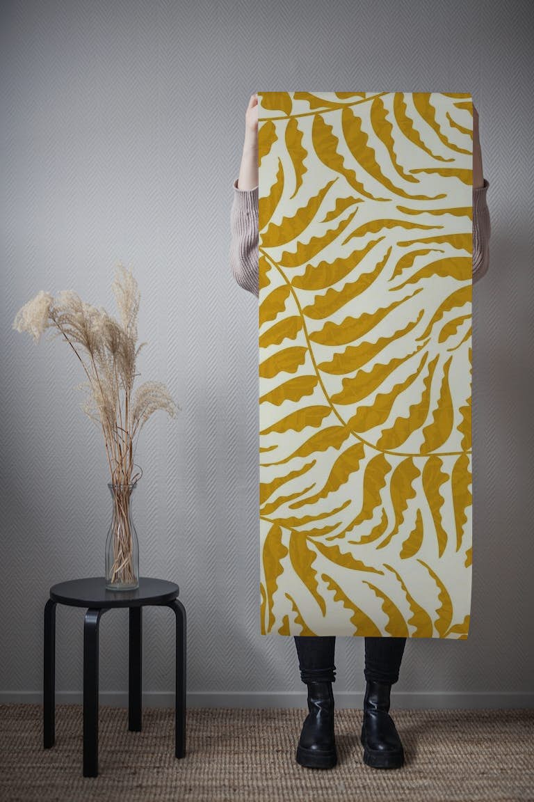 Retro Ferns in Mustard papiers peint roll