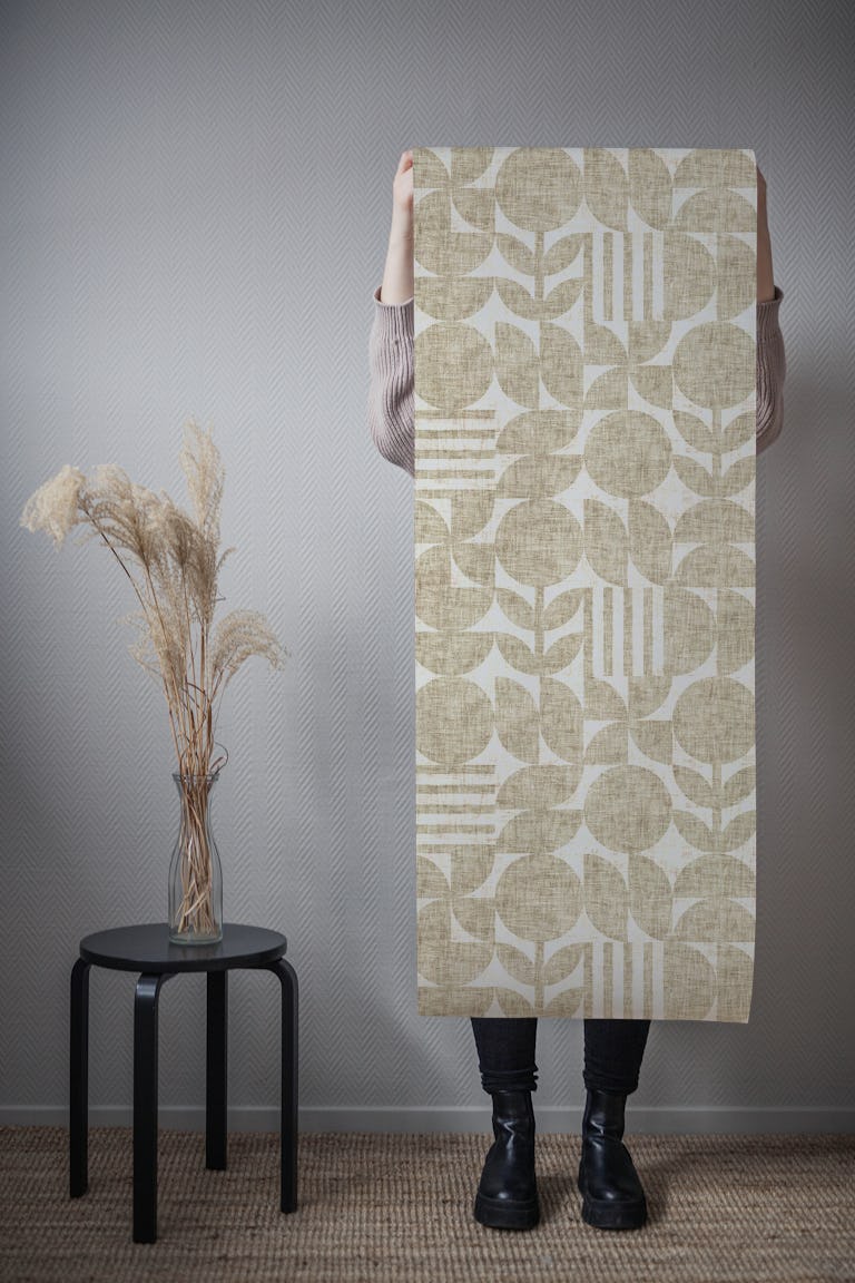 Scandi Texture Block Print Neutral Boho Moss wallpaper roll