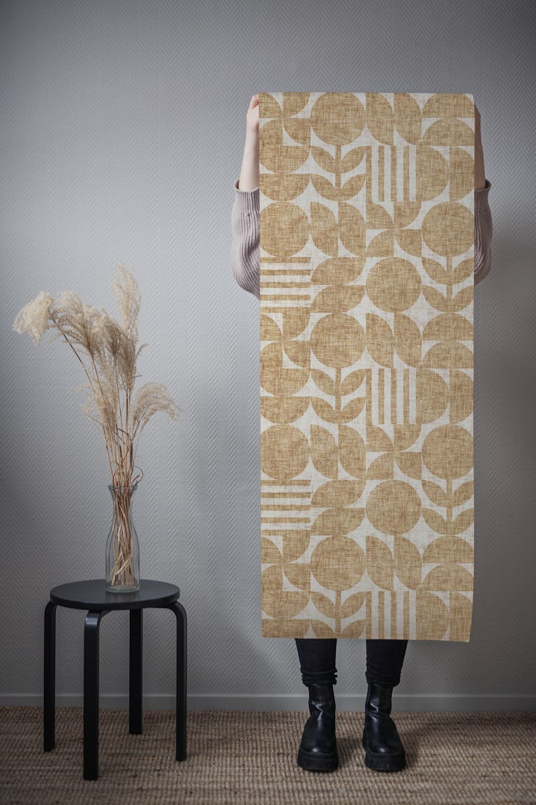 Scandi Texture Block Print Neutral Boho Gold wallpaper roll