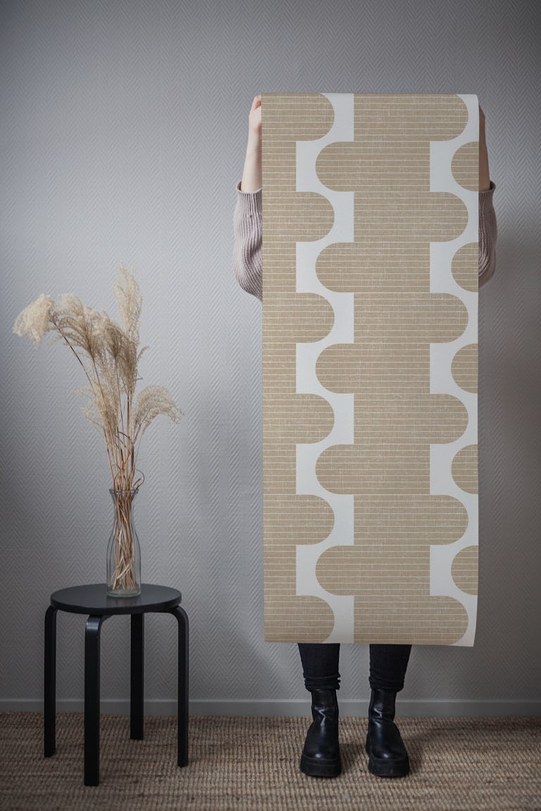 Norma Bauhaus vertical stripe kahki beige wallpaper roll
