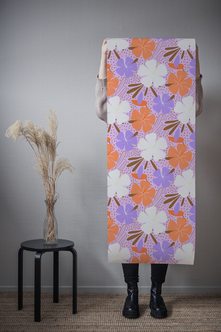 Hibiscus and hummingbird Repeat Pattern wallpaper roll