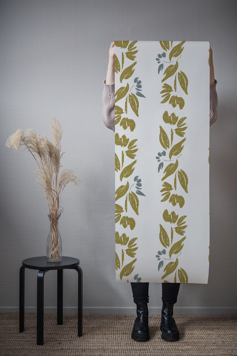 Backroads Gold Floral Stripe wallpaper roll