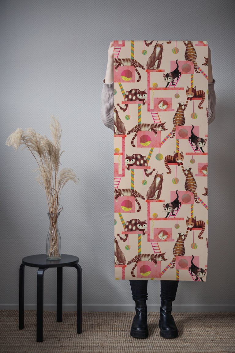 cats on indoor trees wallpaper roll