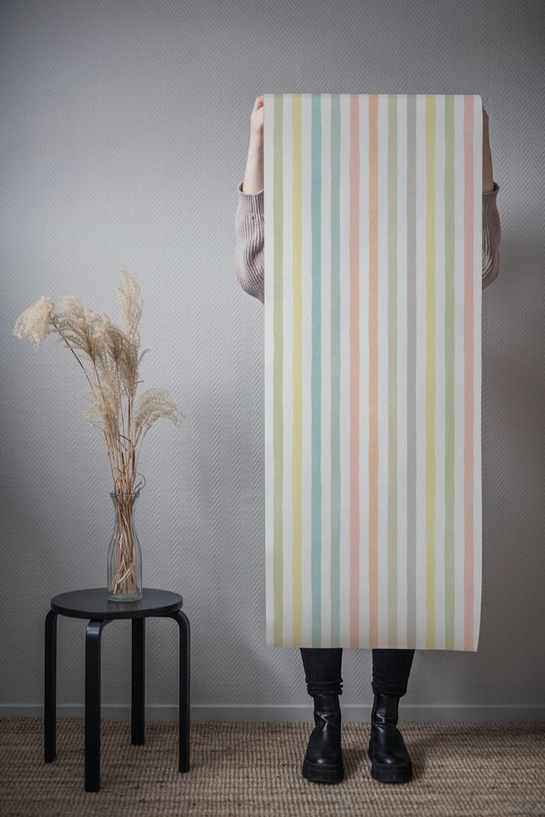 soft rainbow vertical stripes wallpaper roll