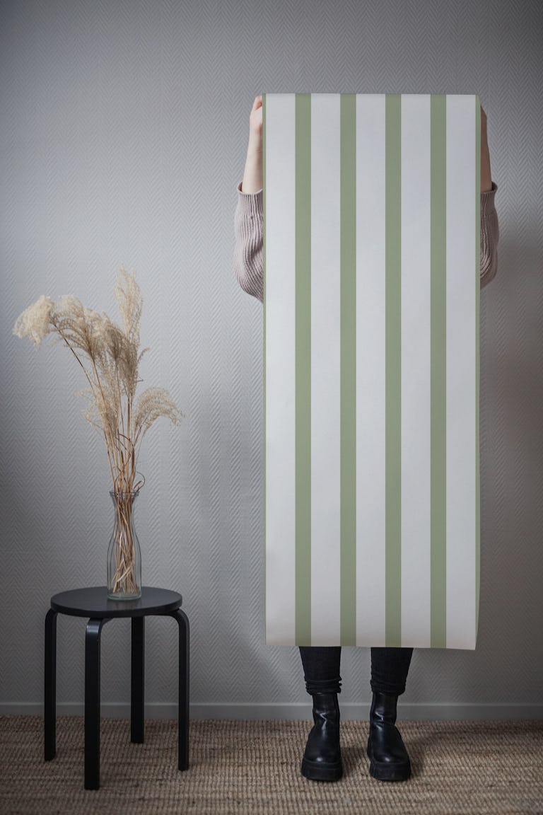 Minimal Striped Design Calm Green Beige wallpaper roll