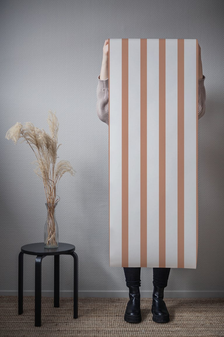 Minimal Striped Design Warm Brown Beige wallpaper roll