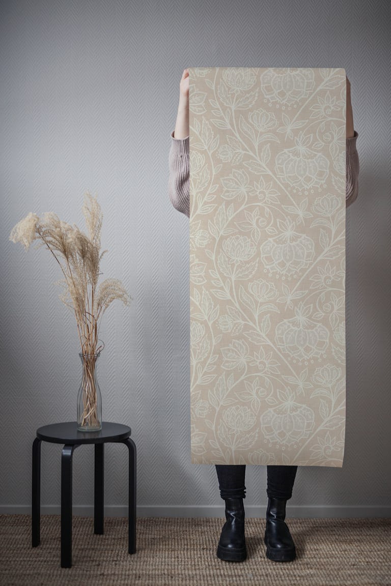 Chalk Chintz Floral in Neutral Tan and Cream wallpaper roll