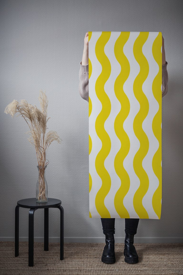 Bright Butter Yellow Modern Waves 1 wallpaper roll