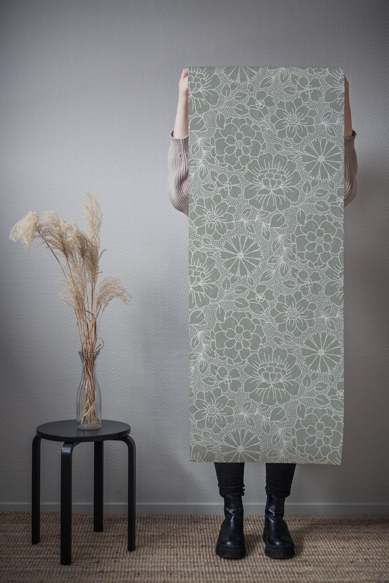 Boho Floral in Sage Green wallpaper roll