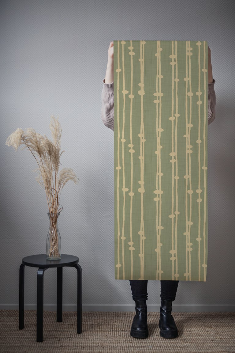 Boho Jewel Tone Stripes Retro Sage wallpaper roll