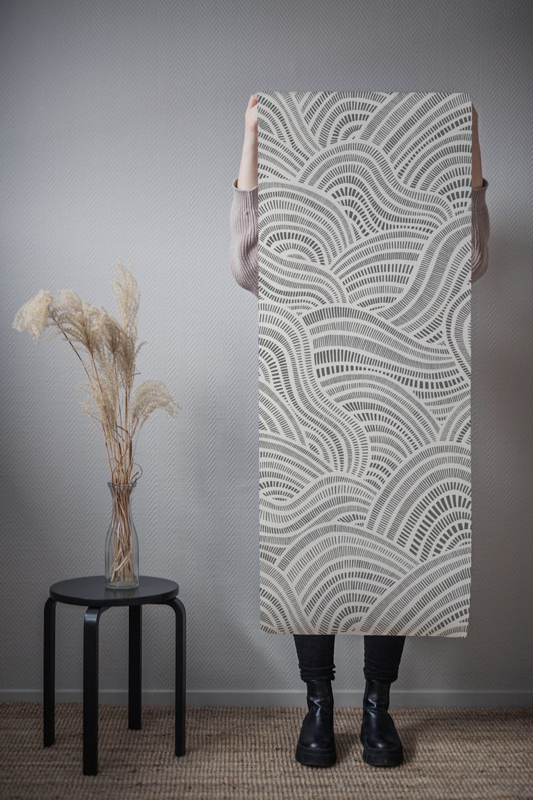 striped wavy shapes - black and white wallpaper roll