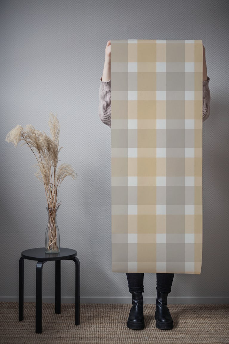 Rustic Plaid Soft Mustard and Soft Brown L wallpaper roll