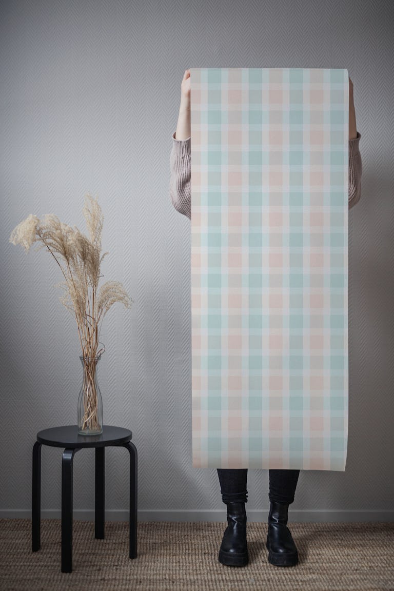 Rustic Plaid Aqua and Powder Rose Small wallpaper roll