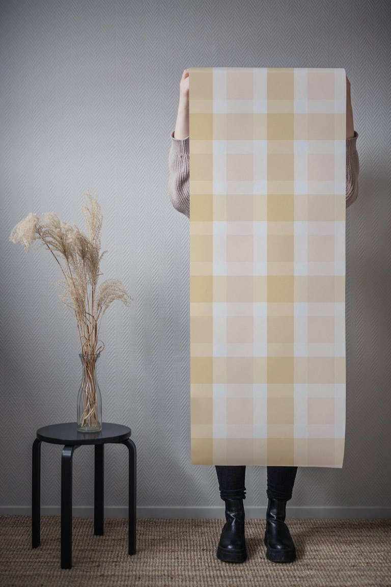 Rustic Plaid Soft Mustard And Powder Rose wallpaper roll