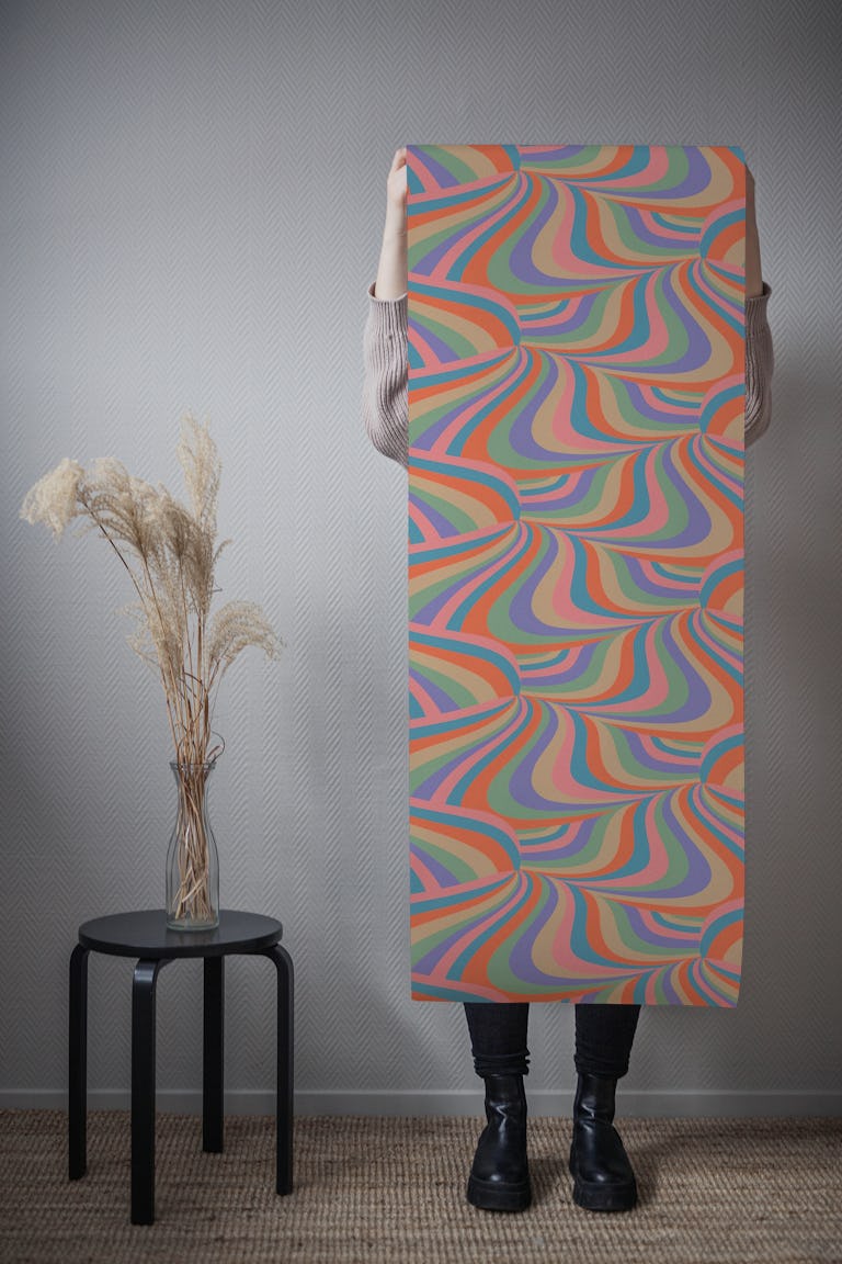 Marble Swirl Retro Groovy Stripes Pink Purple wallpaper roll