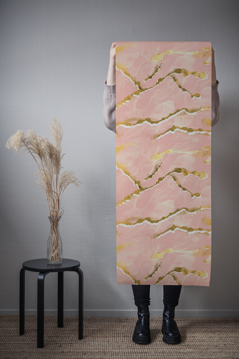 Golden Veins Blush Marble - Luxe Abstract wallpaper roll