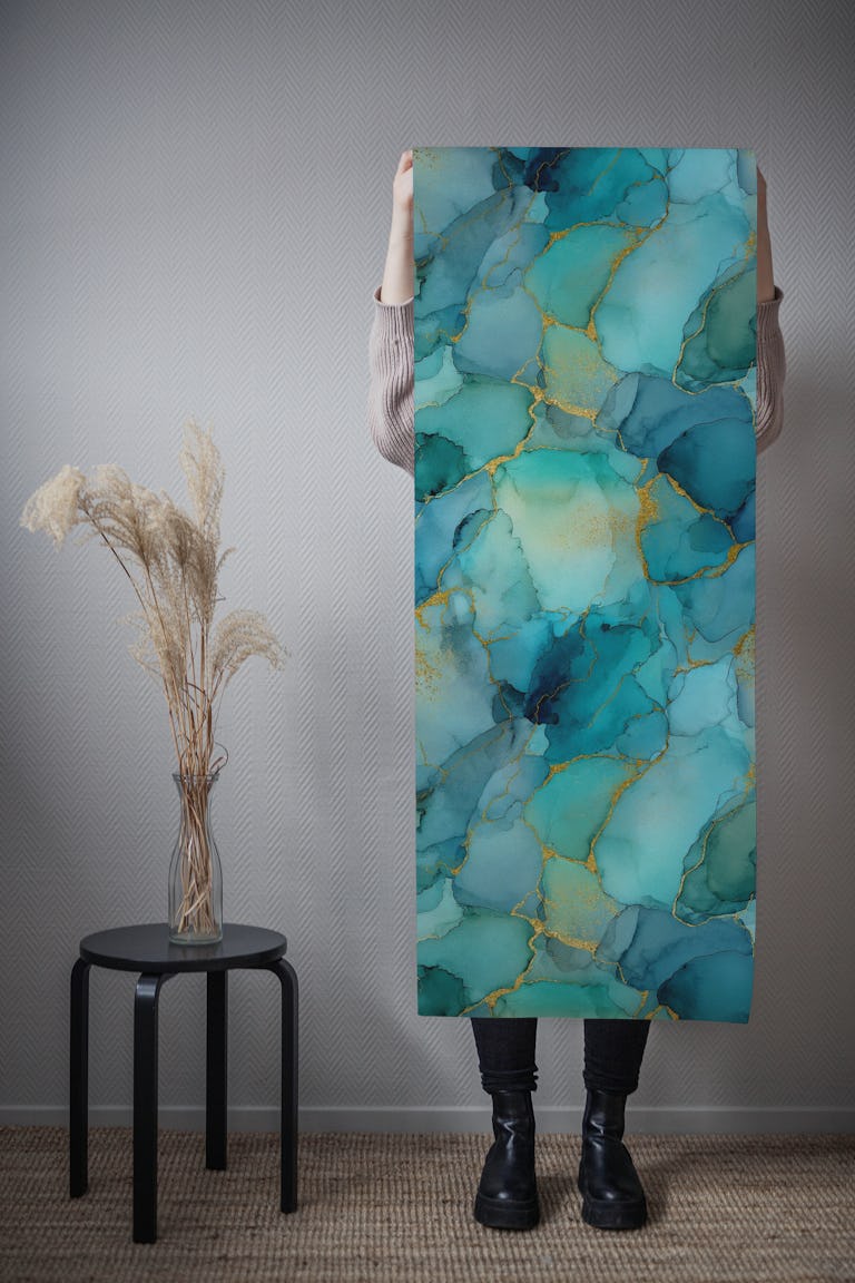 Teal Marble Glow wallpaper roll