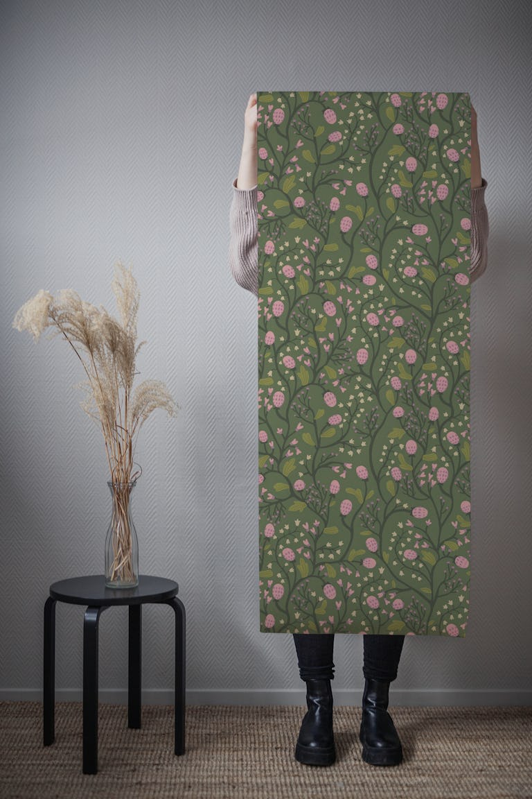 Wild Strawberry Forest Green wallpaper roll
