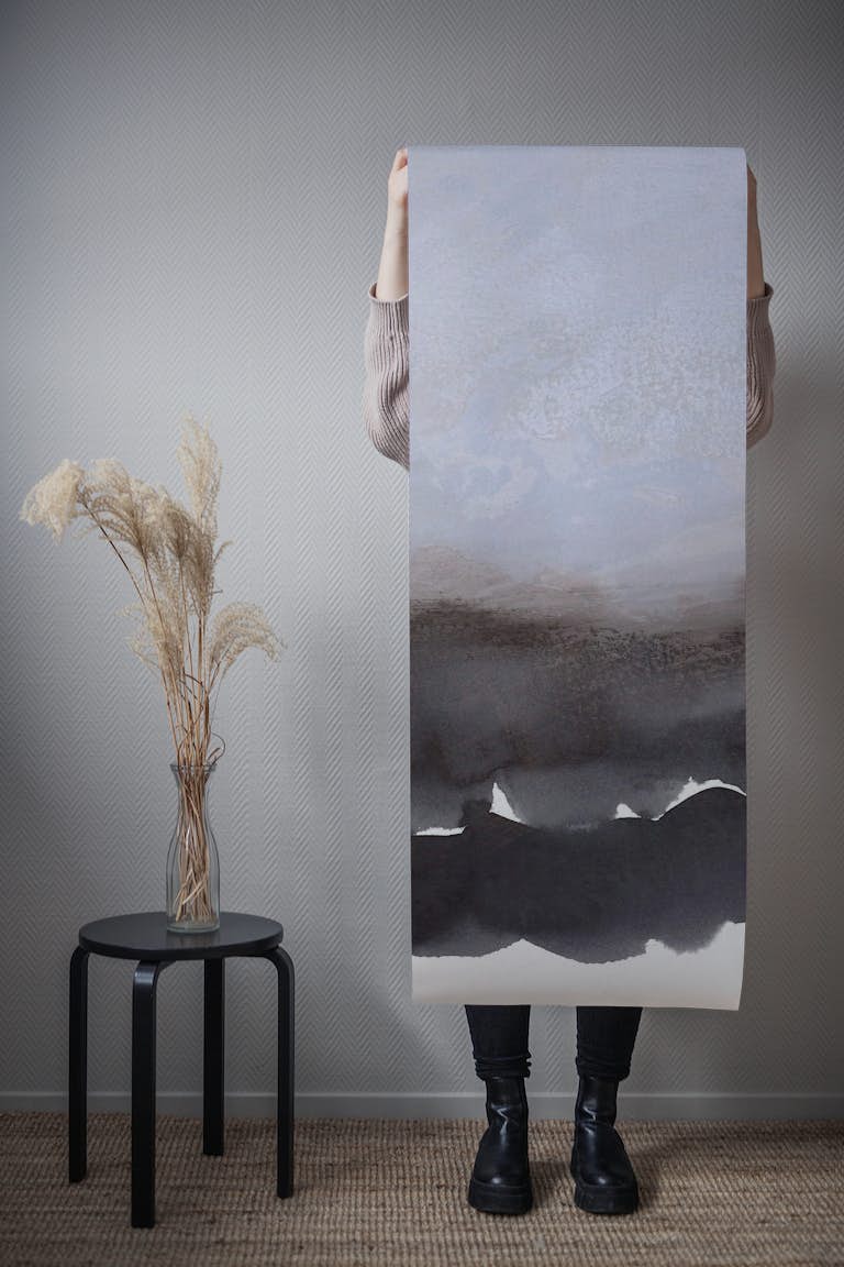 Abstract ethereal landscape lilac and dark paynes grey carta da parati roll