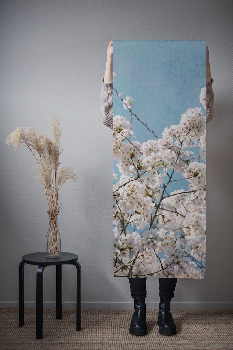 Blue sky blossoms wallpaper roll