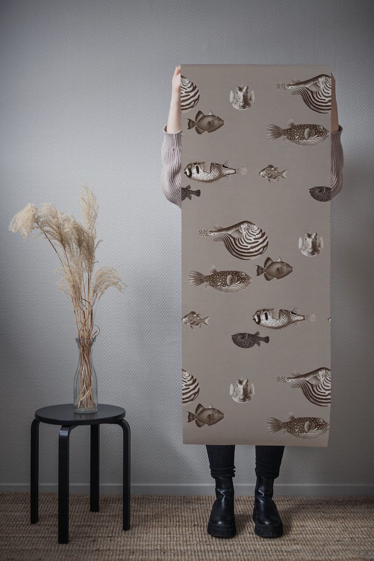 Acquario Fish beige taupe wallpaper roll