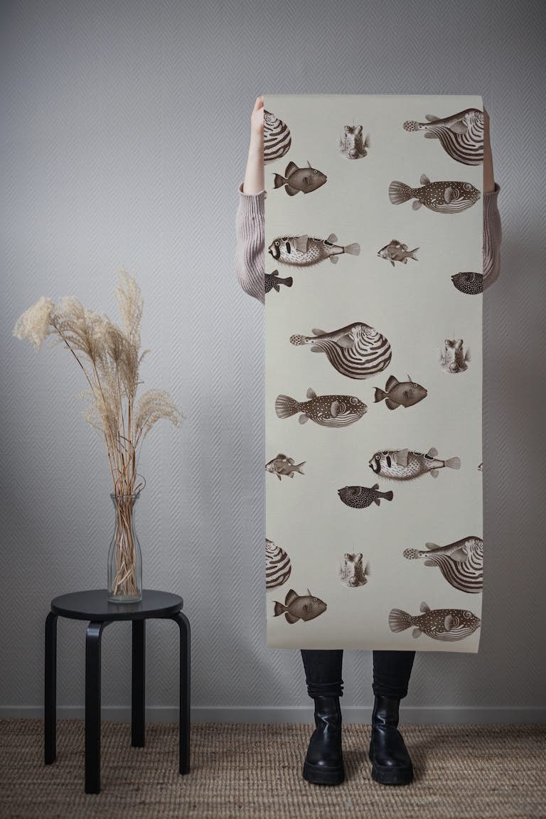 Acquario Fish cream beige wallpaper roll