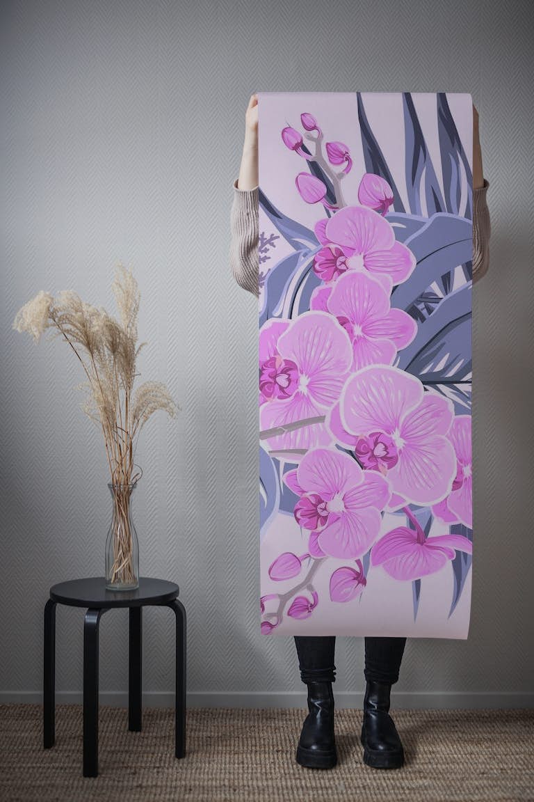 Purple Grey Orchid Bouquet wallpaper roll