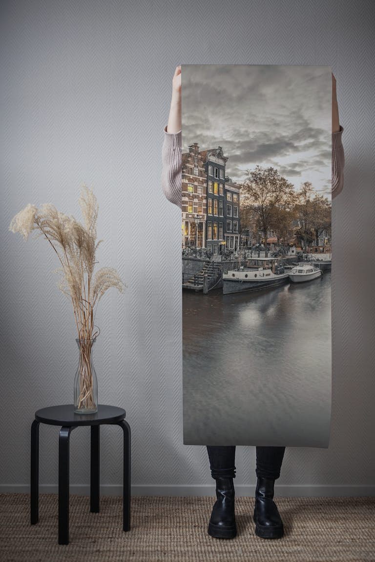 Amsterdam in evening wallpaper roll
