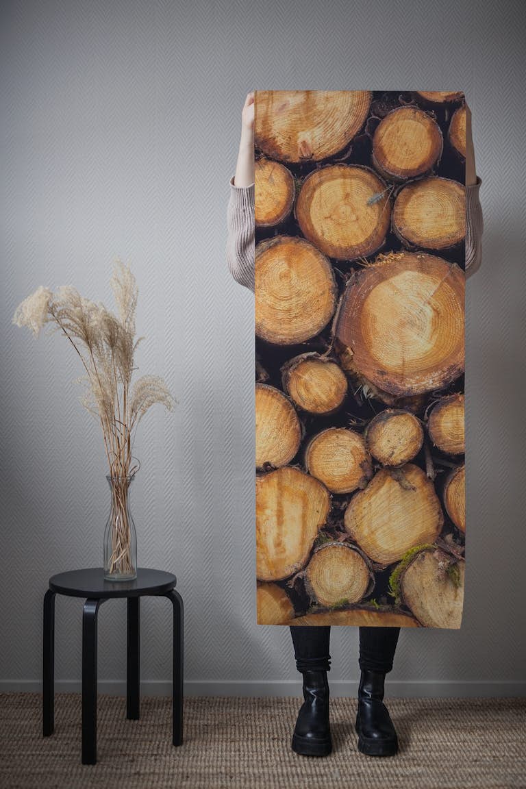Wood logs behang roll