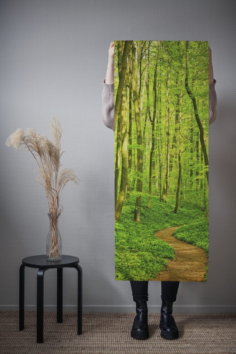 Green forest path wallpaper roll