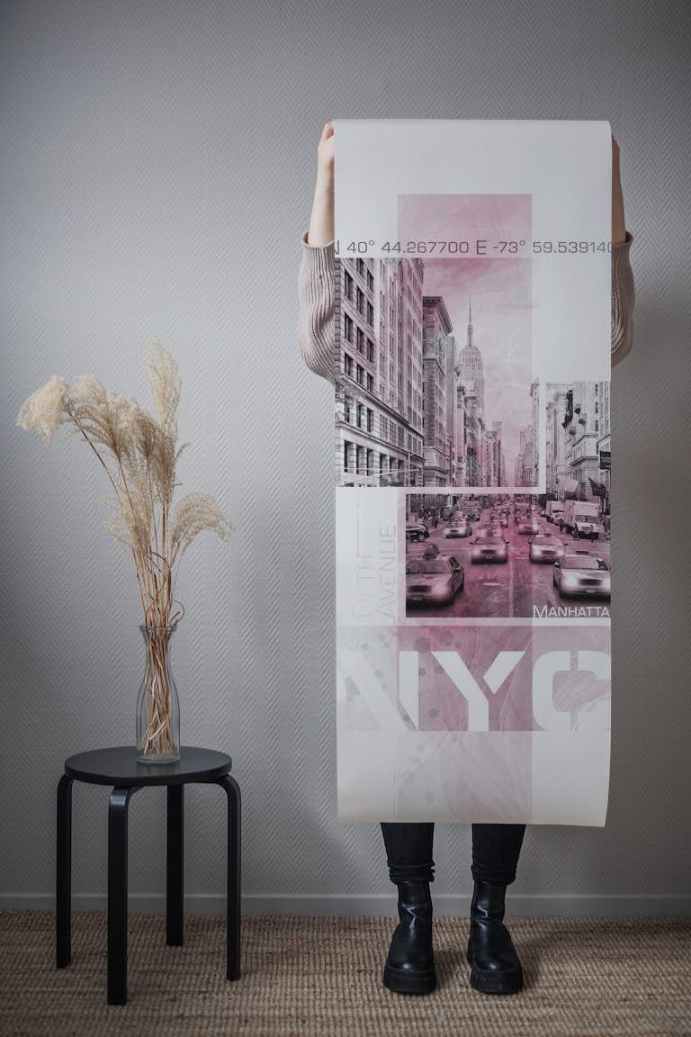 NYC Fifth Avenue Traffic pink wallpaper roll
