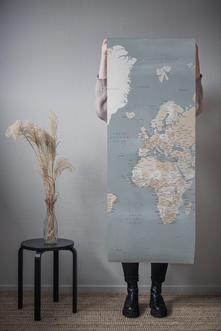 Detailed world map Landers behang roll
