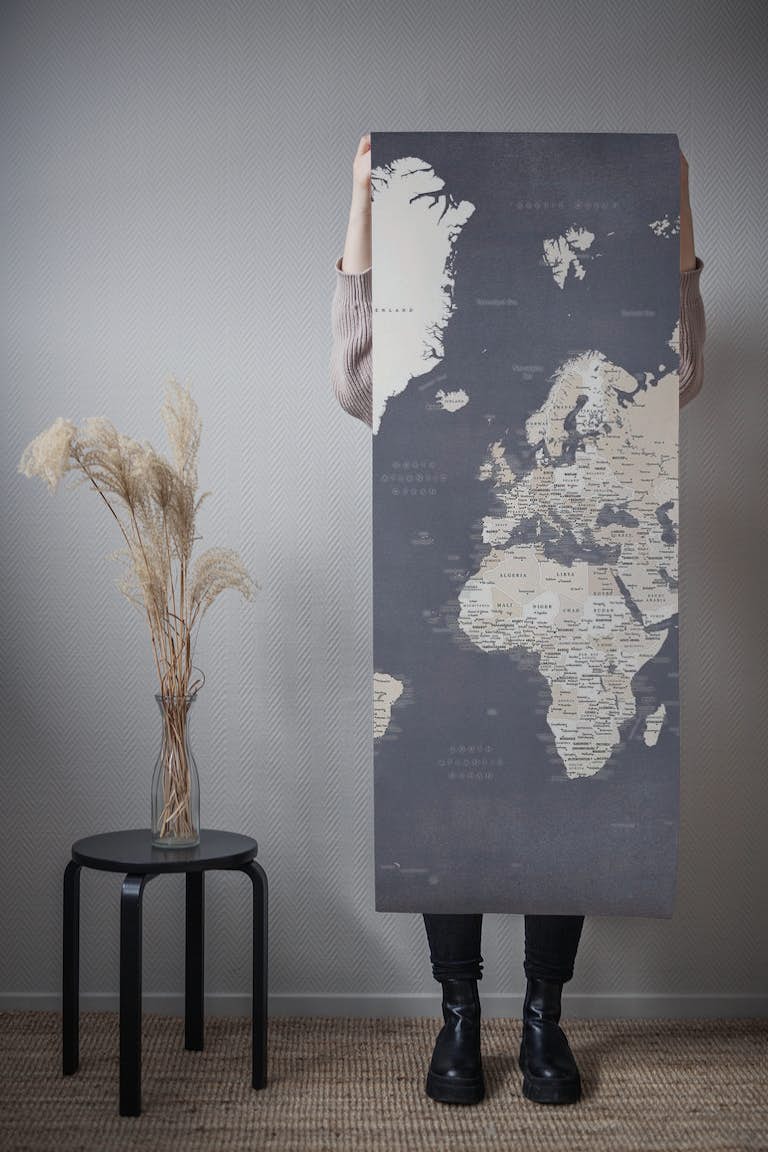 Detailed world map Glyn papel de parede roll