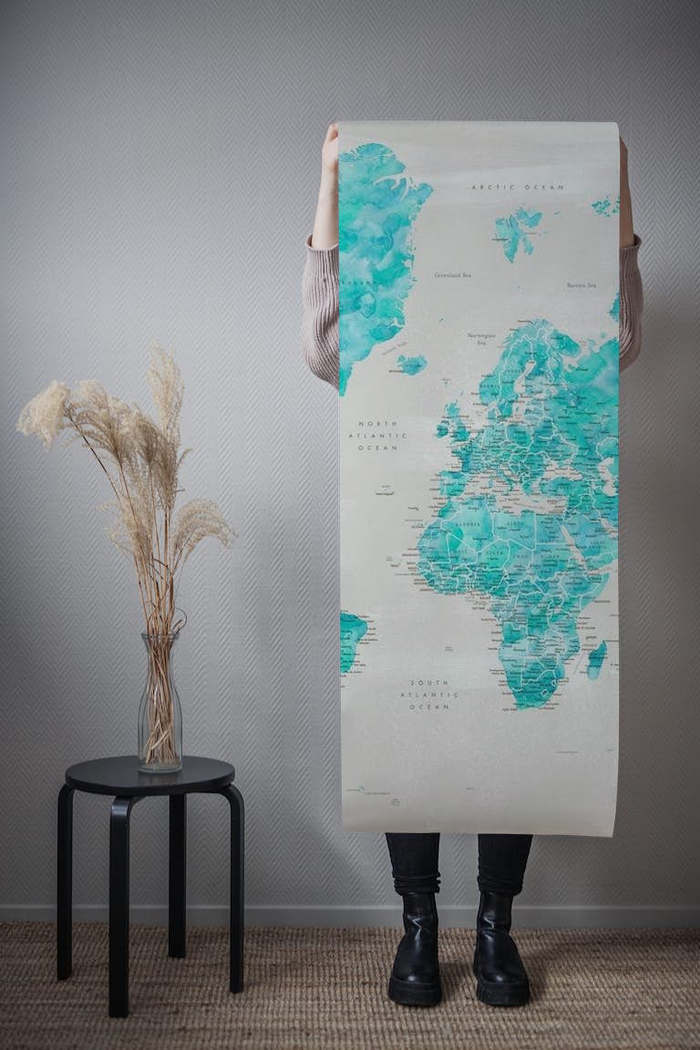 Detailed world map Harriet papel pintado roll