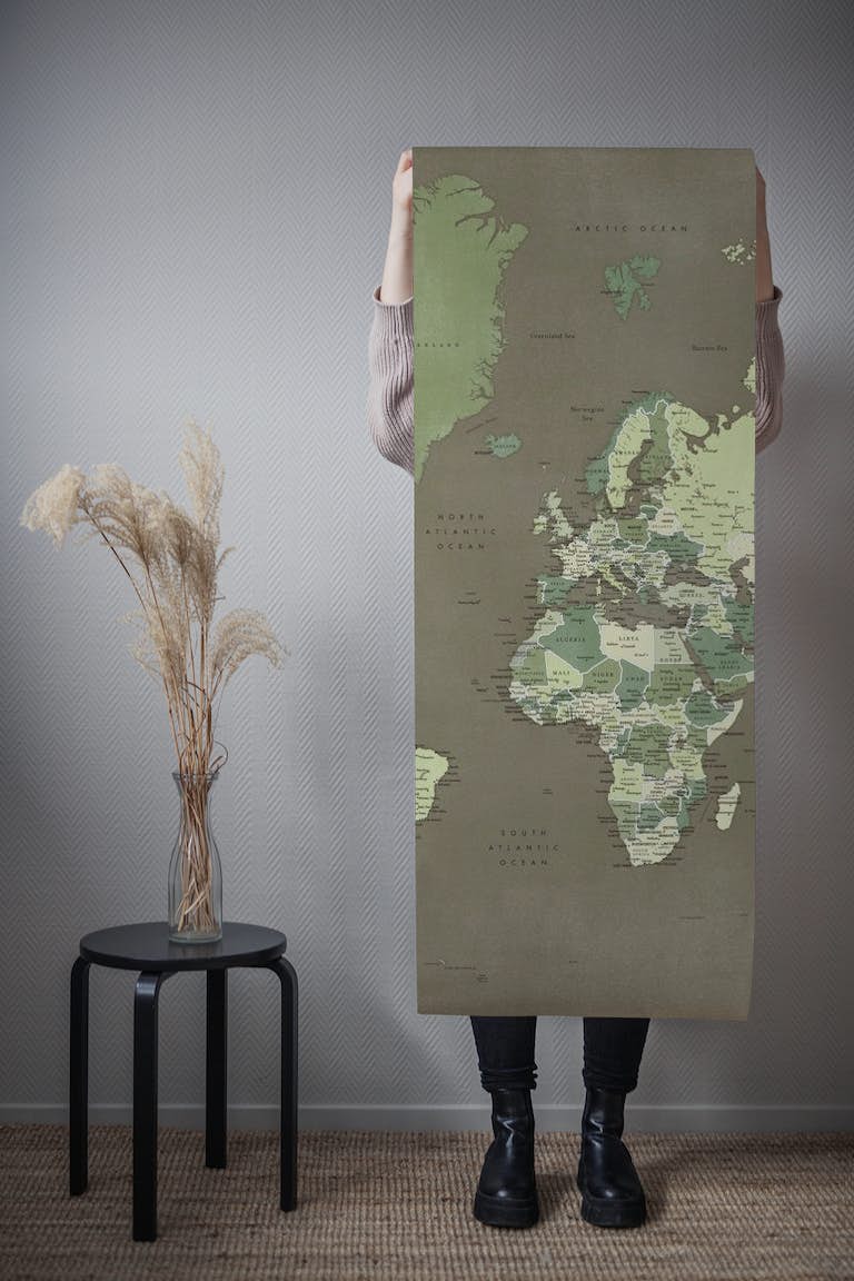 Detailed world map Camo papel pintado roll