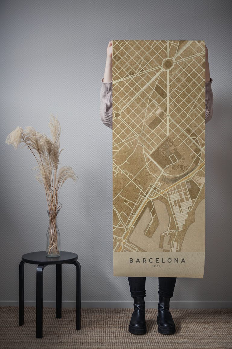 Barcelona sepia vintage map tapete roll