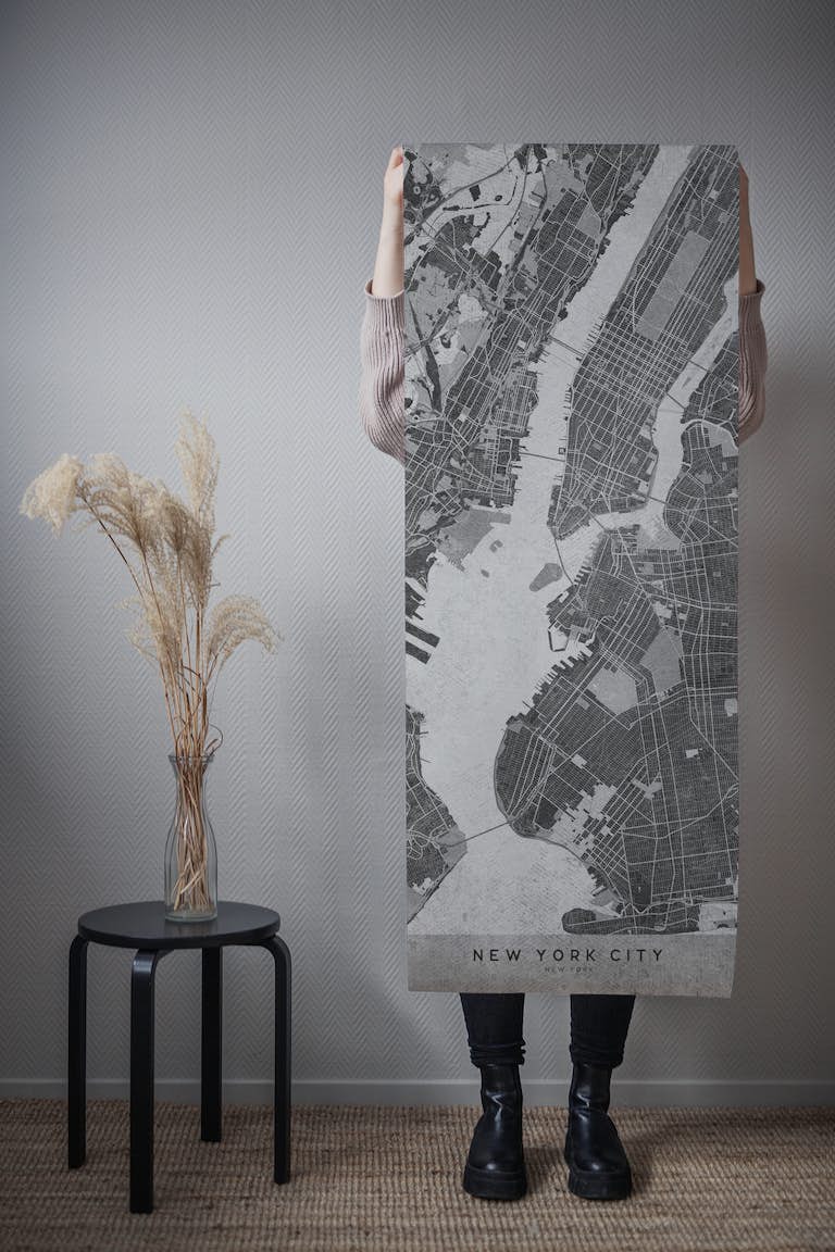 Gray vintage New York City map tapete roll