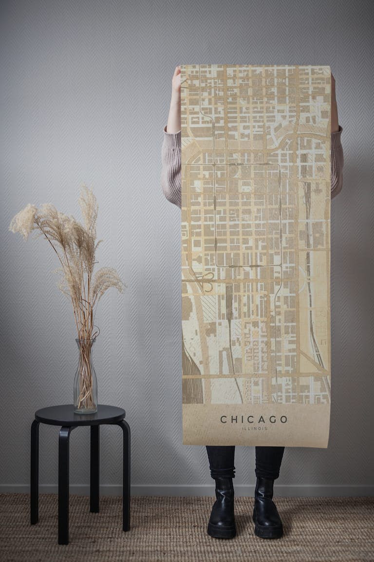 Sepia vintage Chicago Map behang roll