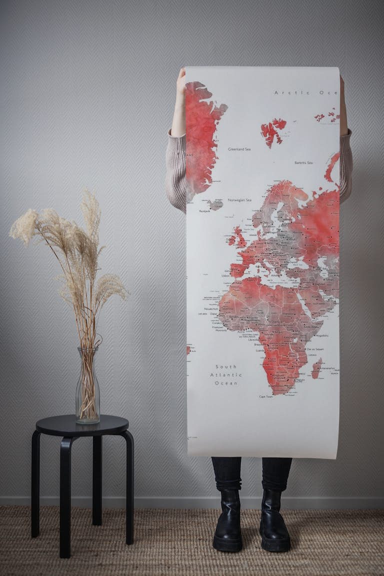 Lyssah world map with cities wallpaper roll