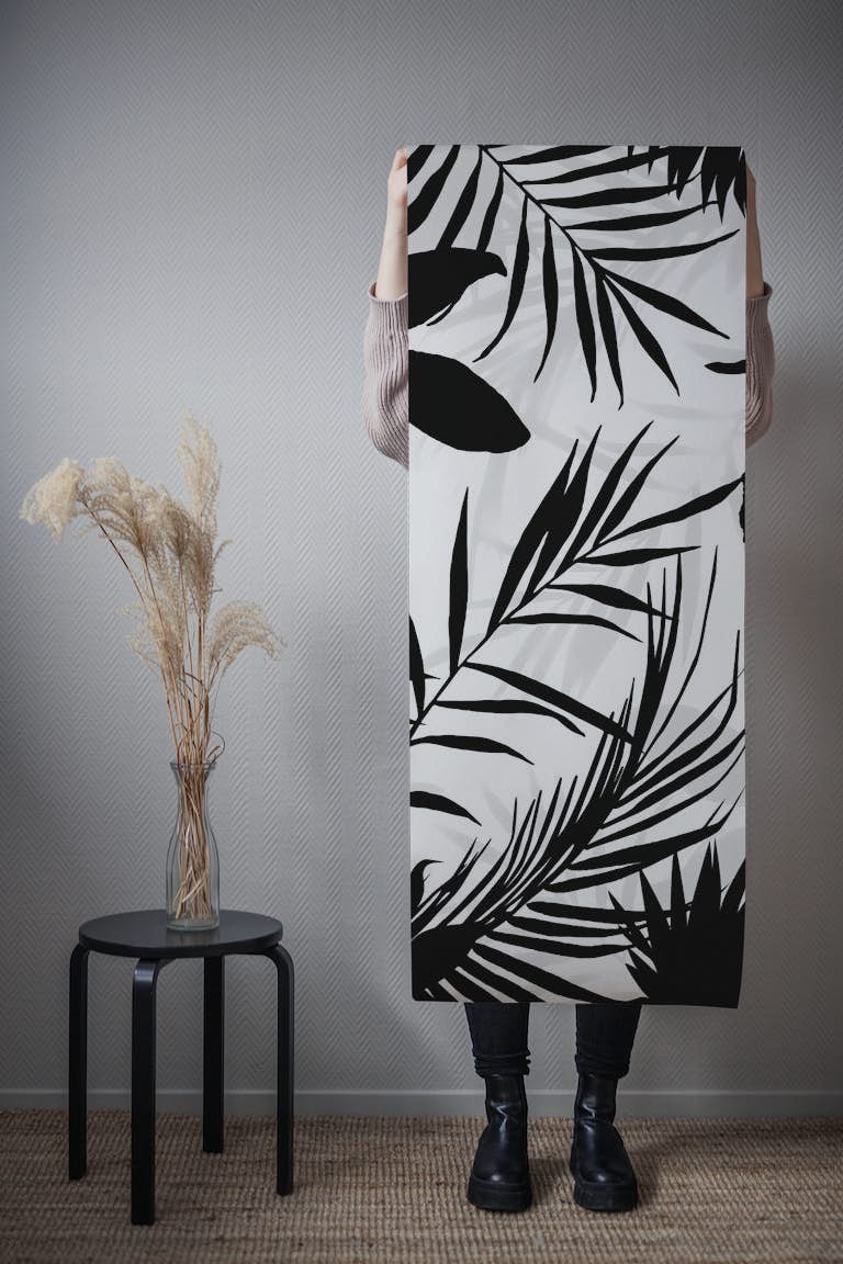 Black And White Palm Leaf Art tapet roll
