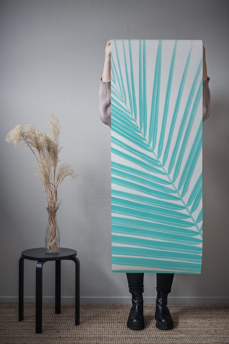Soft Turquoise Palm Leaf 2 behang roll