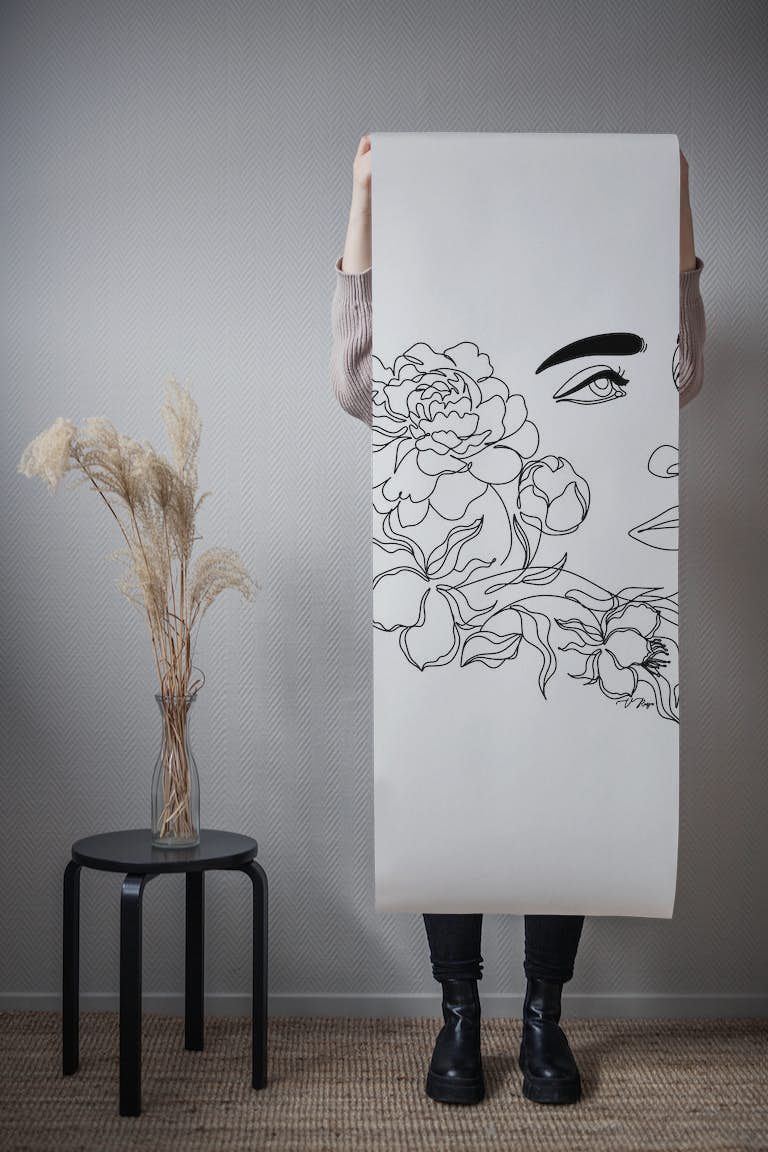 Flower Face Line Art wallpaper roll