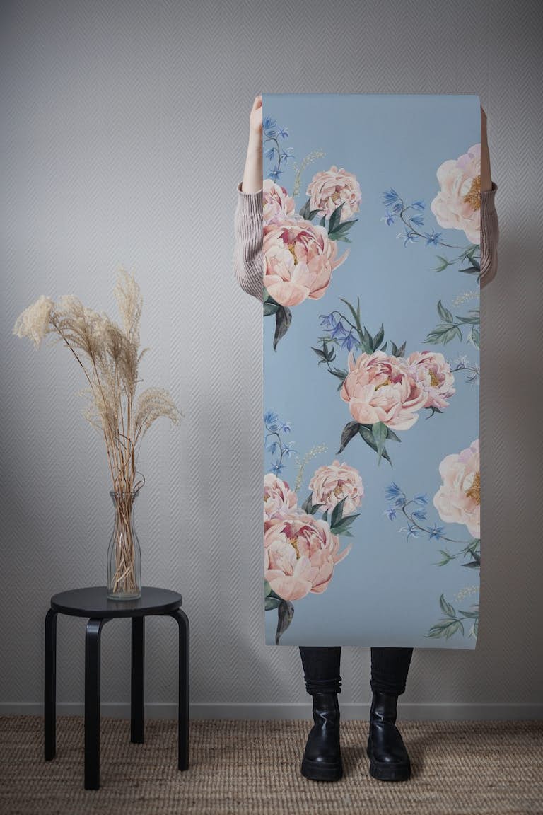 Vintage Floral XL ~ Blue wallpaper roll