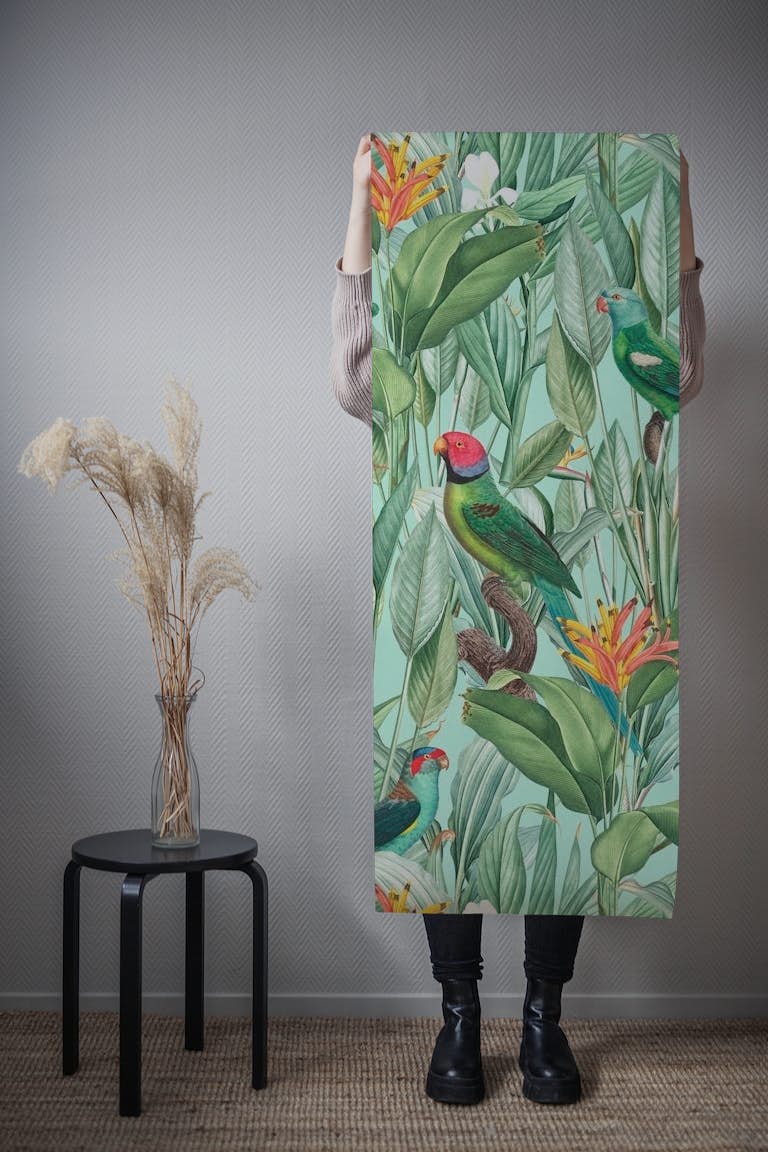 Tropical Jungle with Parrots papel pintado roll