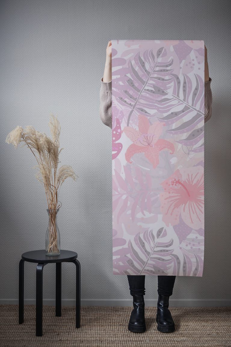 Pink Tropical Flower and Leaf Jungle papel de parede roll