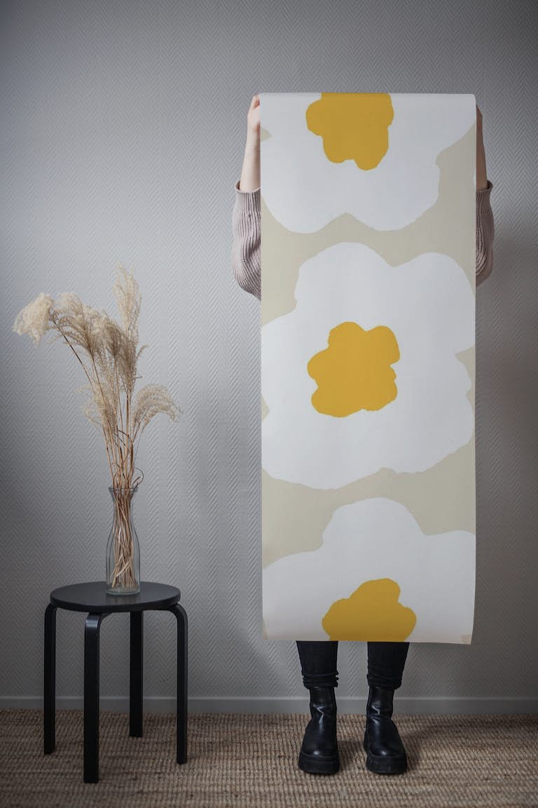 Minimal Retro Daisy Flowers wallpaper roll