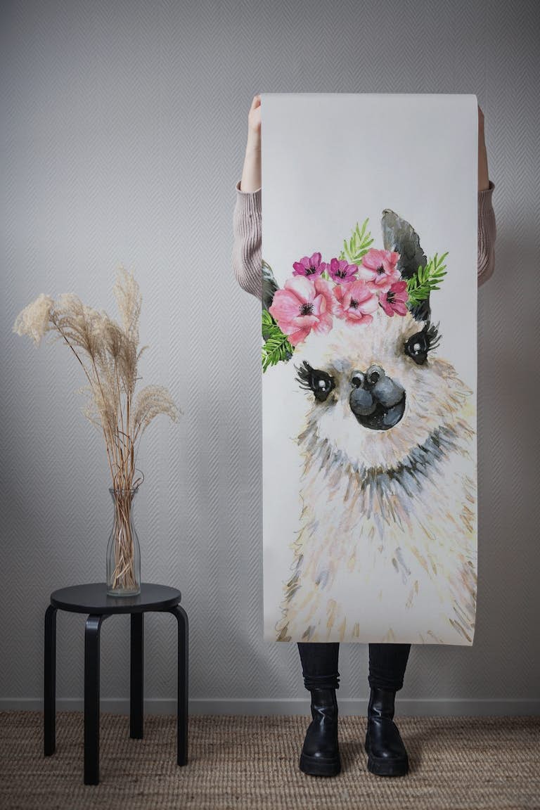 Llama with Flower Crown wallpaper roll