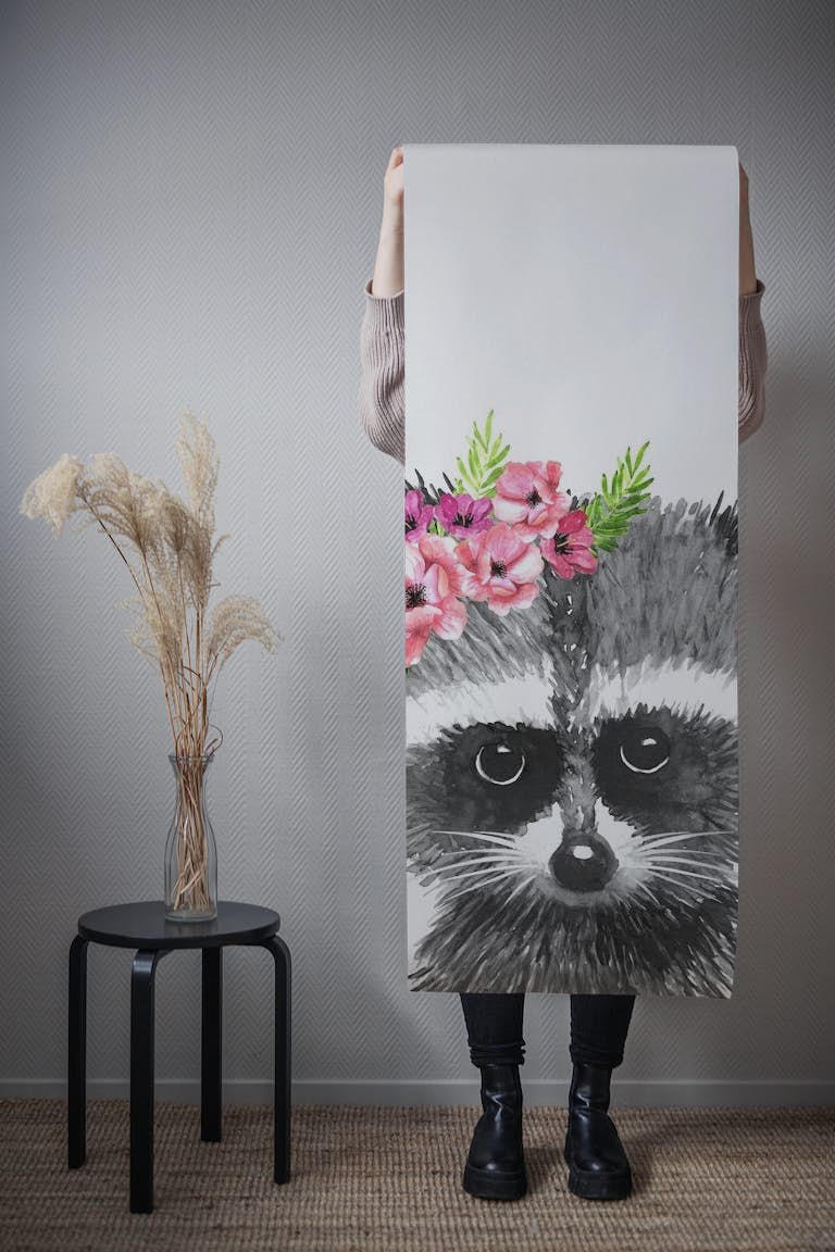 Racoon with Flower Crown papel de parede roll